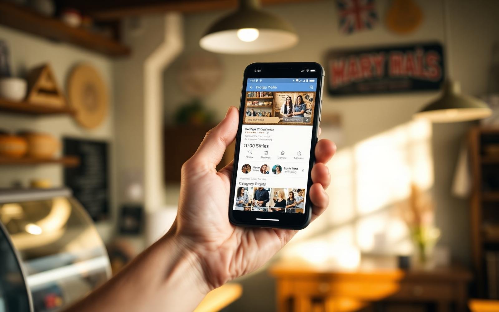 Cliente pesquisando negócios locais no celular